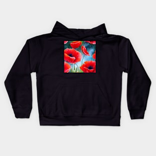 Watercolor poppy flower Kids Hoodie